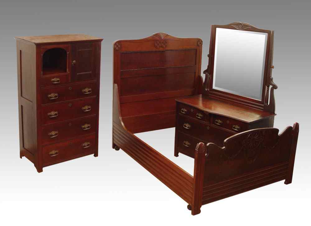 Appraisal: LATER VICTORIAN FINE MAHOGANY BEDROOM SET Tall chest with bonnet