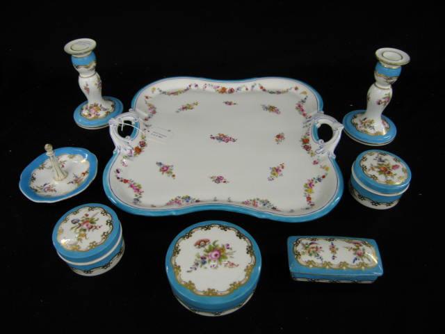 Appraisal: pc Early Porcelain Dresser Set handpainted tray boxes ring holder