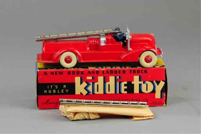 Appraisal: HUBLEY BOXED FIRE LADDER TRUCK Kiddie Toy die-cast open fire