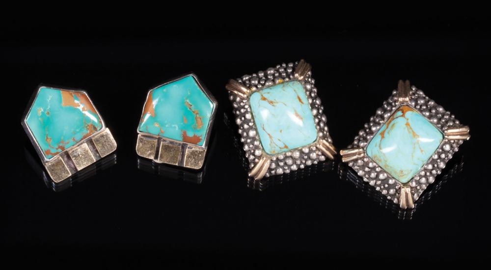 Appraisal: Pair of Dian Malouf Sterling Silver kt Gold and Turquoise