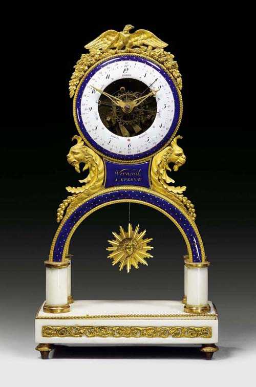 Appraisal: SKELETON CLOCK A L'AIGLE Directoire the dial signed VERNEUIL A