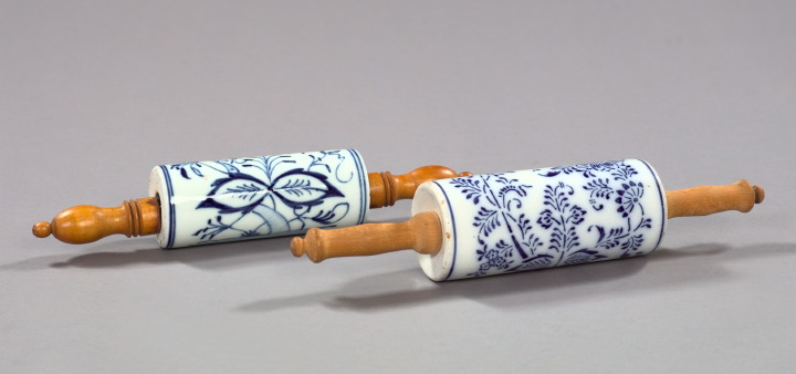 Appraisal: Two Rolling Pins one a German cylindrical blue-and-white porcelain rolling