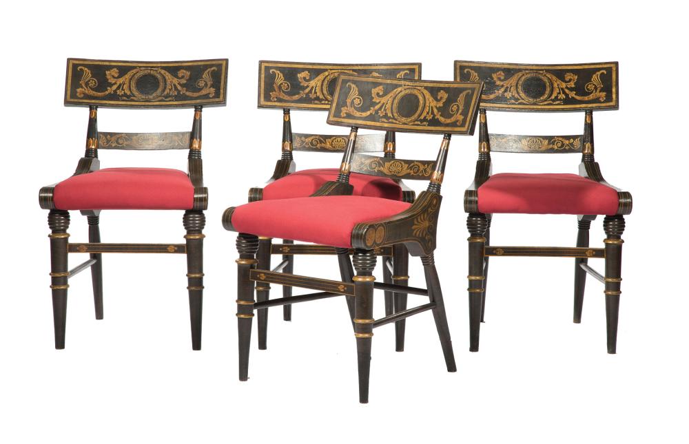 Appraisal: Four Baltimore Rosewood Faux Bois and Stencil-Decorated Fancy Chairs early