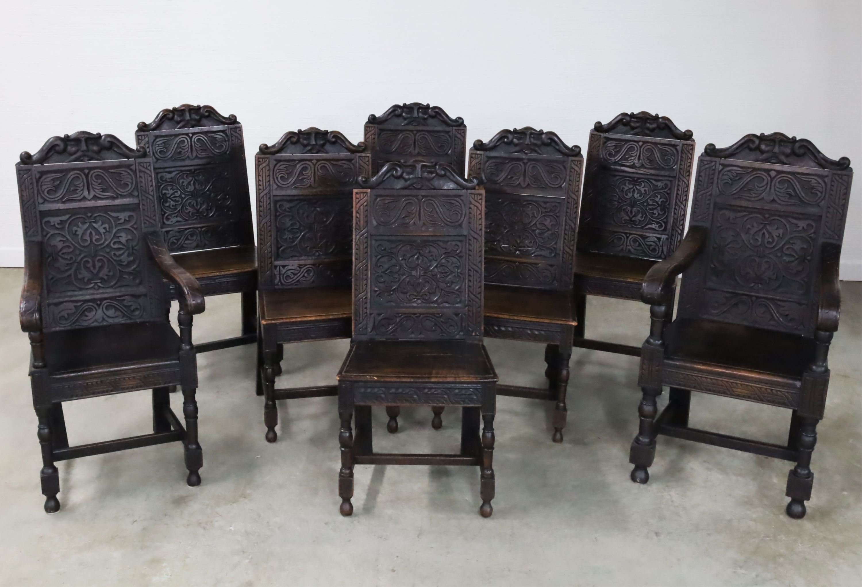 Appraisal: ENGLISH RENAISSANCE REVIVAL OAK CHAIRS Set of and English Renaissance