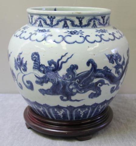 Appraisal: Asian Blue and White Vase with Dragon Motif From a