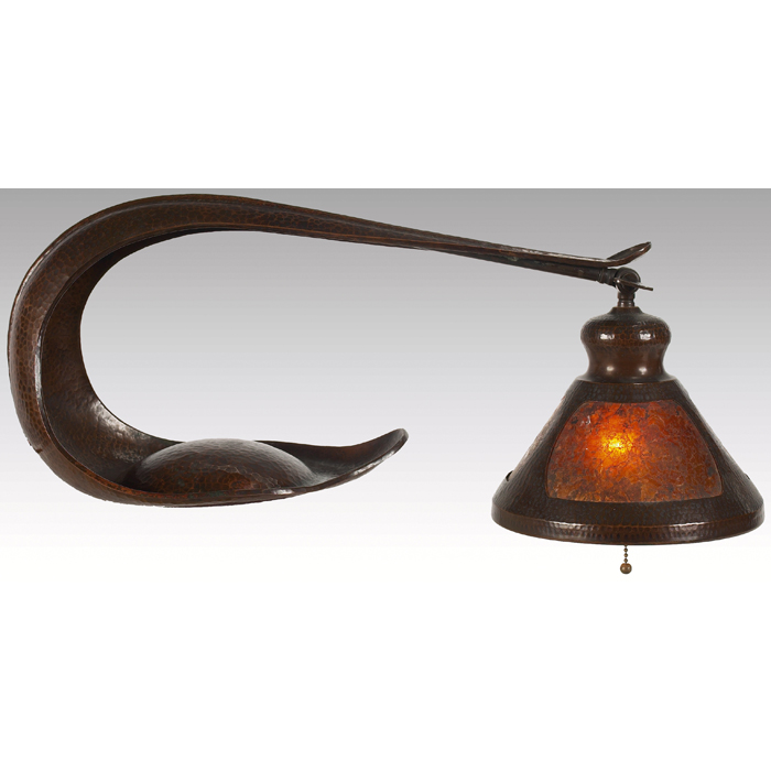 Appraisal: Good Benedict Studio lamp Cobra form in hammered copper