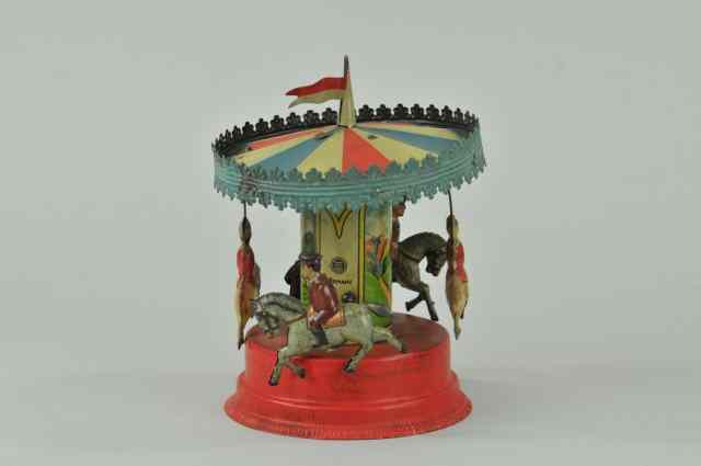 Appraisal: MERRY-GO-ROUND TOY Gunthermann Germany lithographed tin figures depicted circling ornate