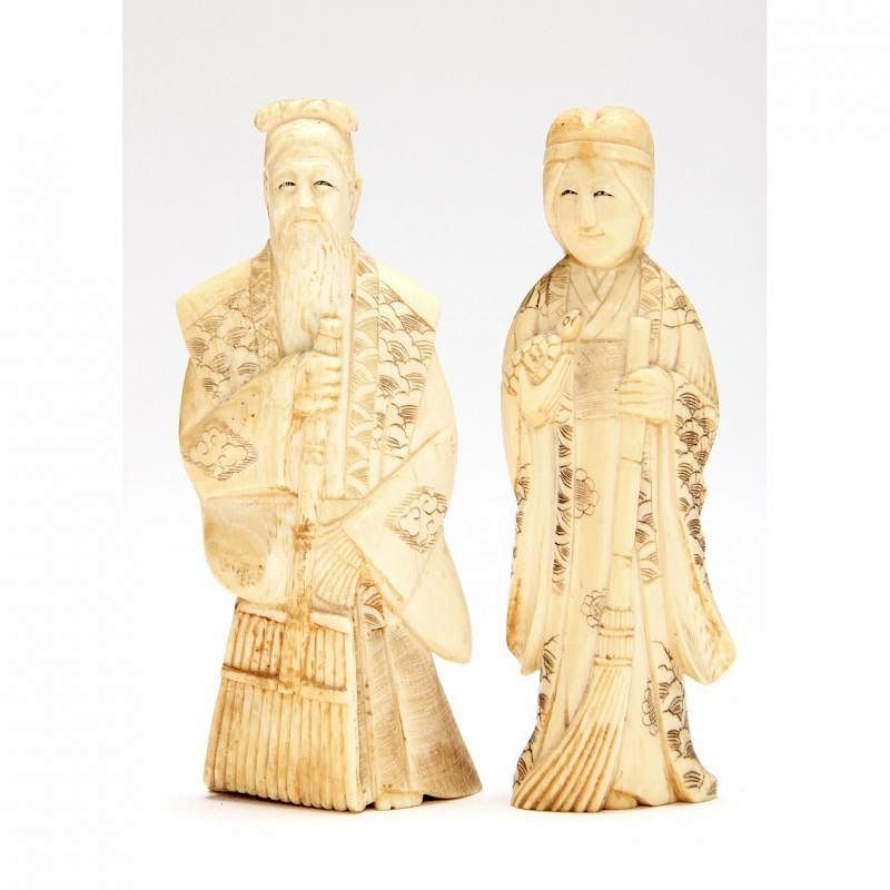 Appraisal: Smiling Japanese Ivory Couple both signed on the underside and