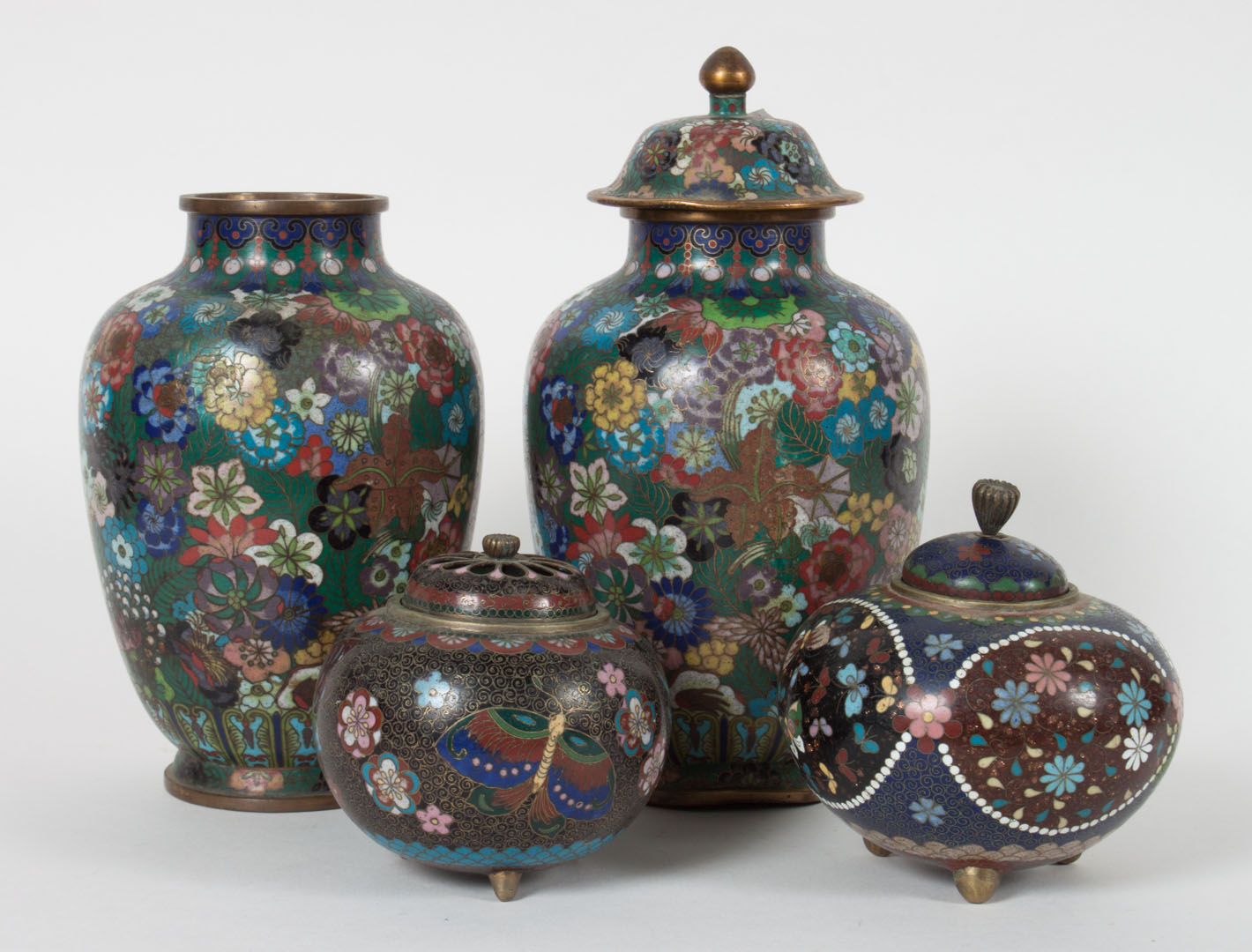 Appraisal: Four Chinese cloisonne enamel objects early th century pair of