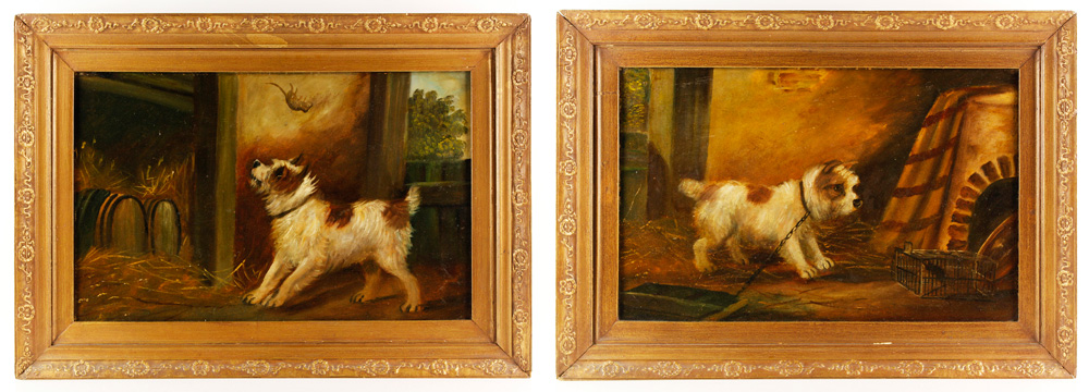 Appraisal: - Paintings of Terriers O B Two paintings of terriers