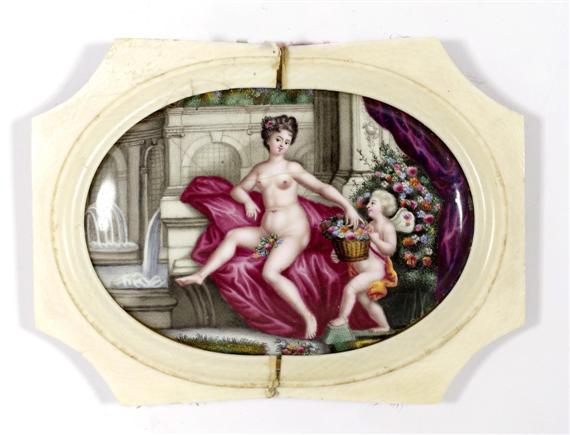 Appraisal: PROBABLY FRANCE TH CENTURY Enamel painting Oval Depiction of the