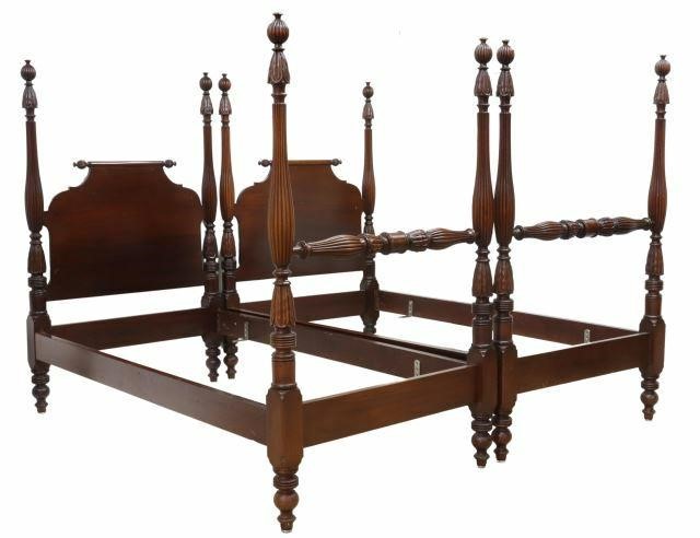 Appraisal: pair American Federal style mahogany twin-size four-poster beds th c