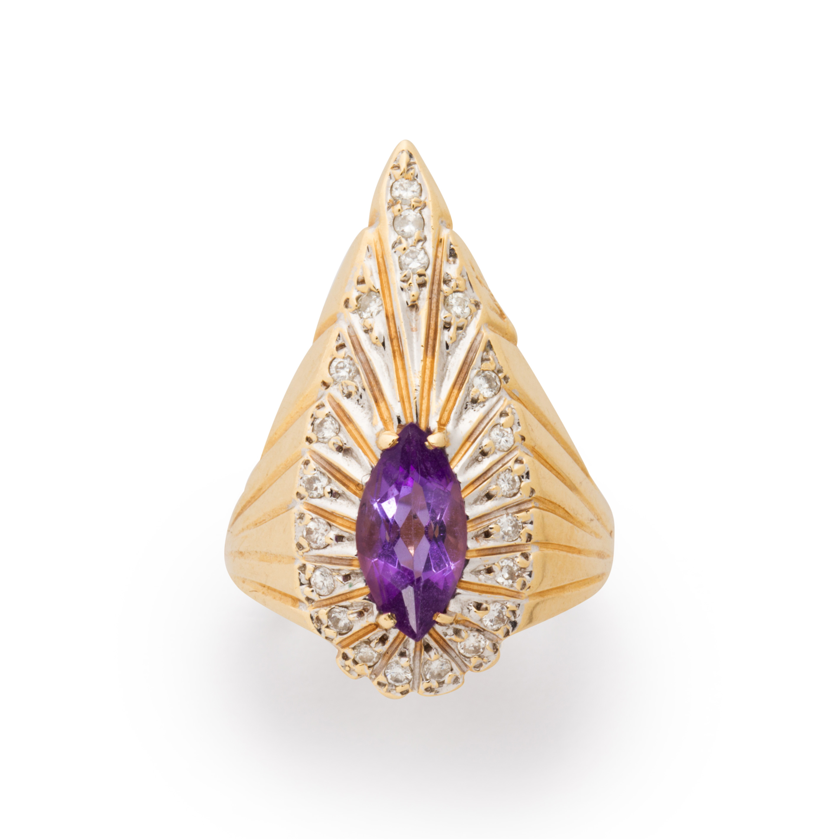 Appraisal: AN AMETHYST DIAMOND AND FOURTEEN KARAT BI-COLOR GOLD RING An