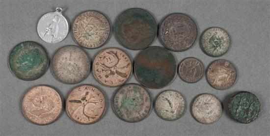 Appraisal: Selection of foreign coins and a small religious medallion notably