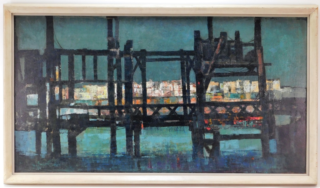 Appraisal: GORDON STEELE MODERN INDUSTRIAL DOCKS PAINTING New York - Modernist