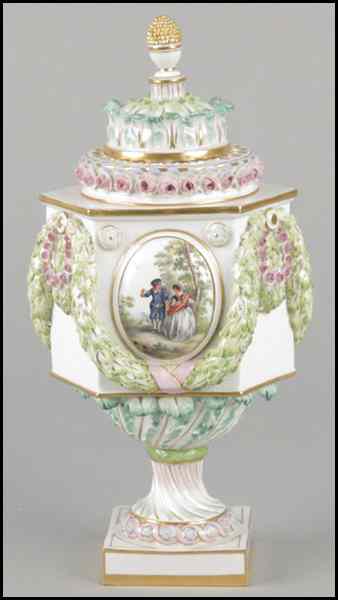 Appraisal: MEISSEN PORCELAIN POTPOURRI Squared covered urn bears floral decoration throughout