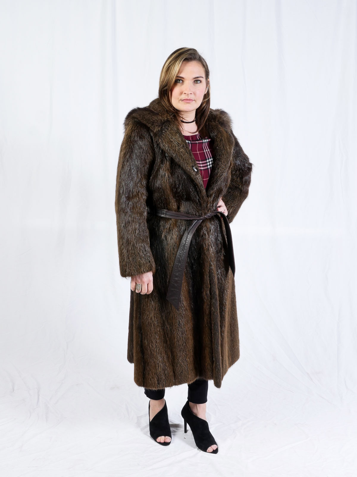 Appraisal: FULL LENGTH HOODED BEAVER COAT Great full length beaver coat