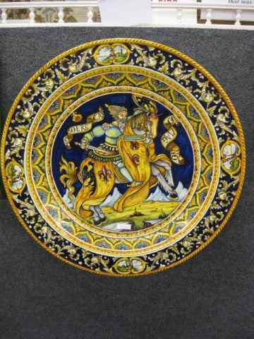 Appraisal: Rampini Italian Majolica Pottery Charger knight on horseback fancy border