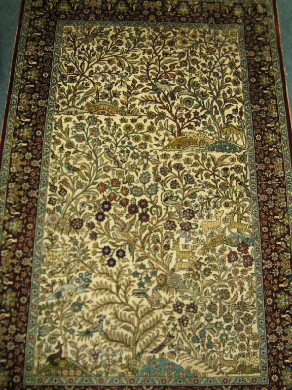 Appraisal: A silk embroidered Turkish Rug tree of life pattern x