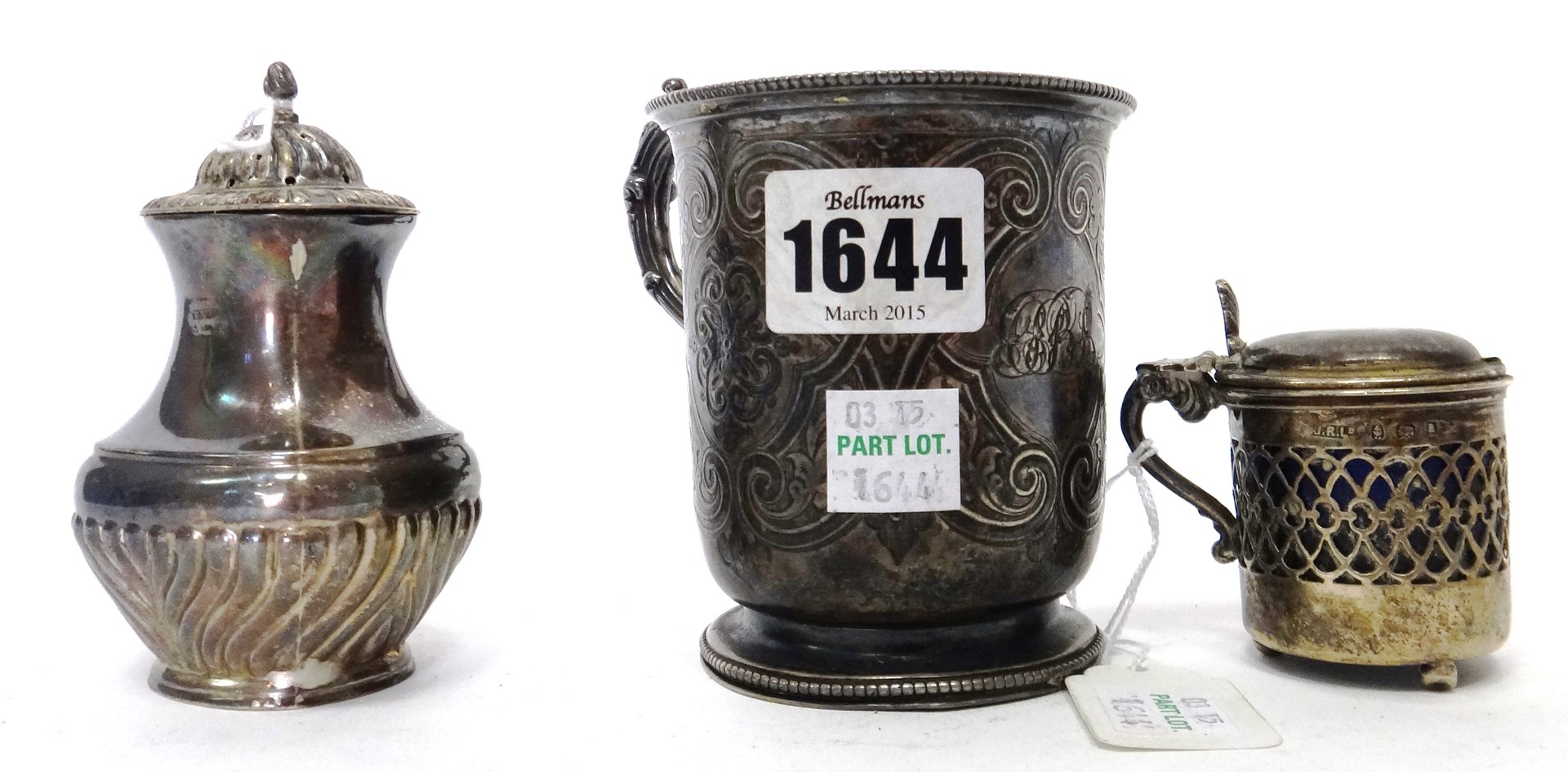 Appraisal: Silver comprising a Victorian christening mug with engraved decoration within