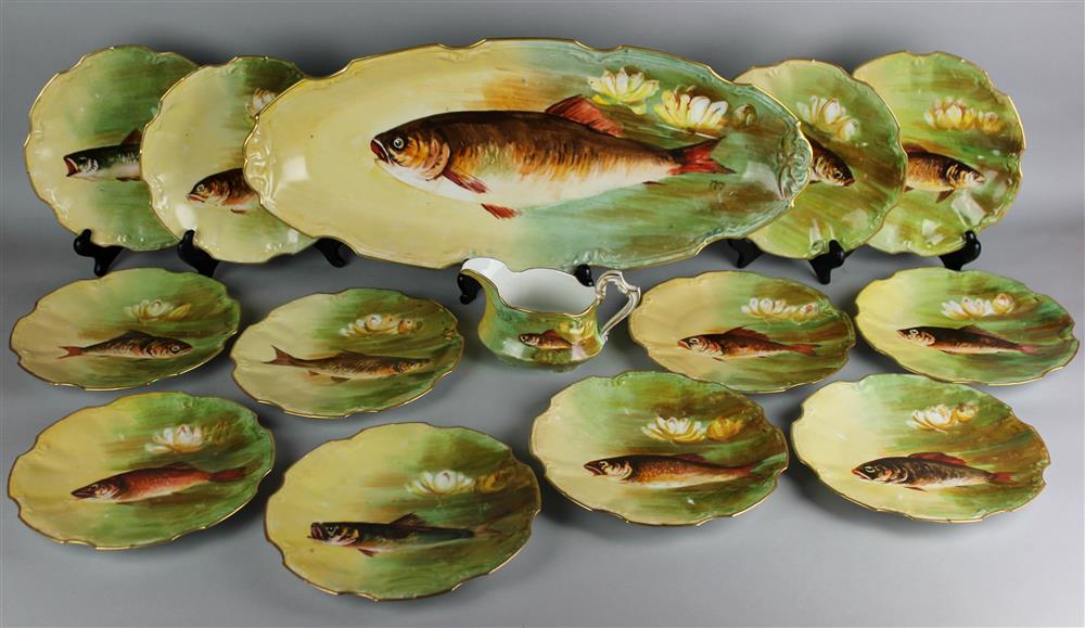 Appraisal: LIMOGES PORCELAIN -PIECE FISH SERVICE with green Limoges mark and