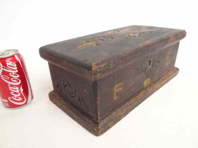 Appraisal: th c Quebec carved folk art document box Top carved