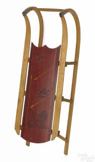 Appraisal: Painted sled late th c retaining its original red surface