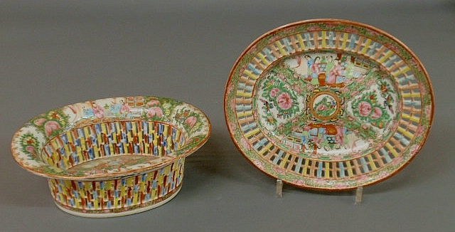 Appraisal: Chinese Rose Medallion oval reticulated porcelain fruit basket and undertray