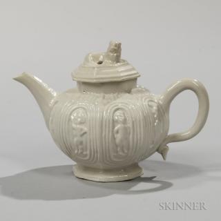 Appraisal: Staffordshire Salt-glazed Stoneware Teapot and Cover England c press-molded octagonal