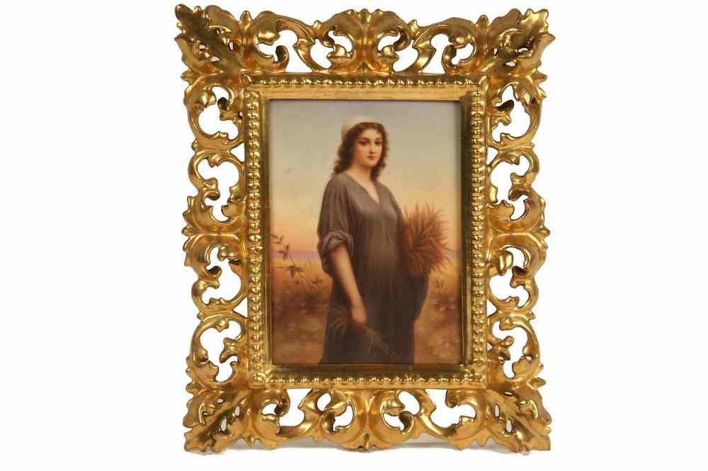 Appraisal: FRAMED KPM PLAQUE - Painting on Porcelain 'Ruth The Gleaner'