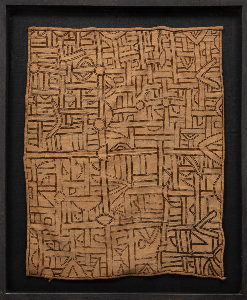 Appraisal: African Bushougo Embroidered Textile Panel Zaire raffia and thread l