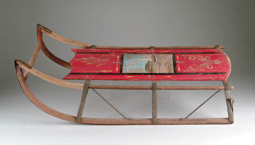 Appraisal: FINE PAINTED EARLY SLED The central pine board with red