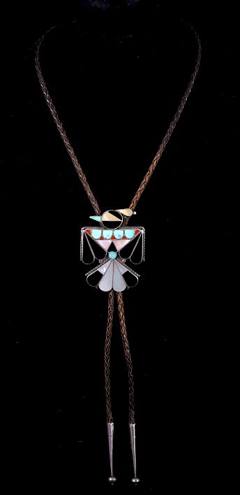 Appraisal: Zuni Thunderbird Mosaic Inlaid Bolo Tie For your consideration is