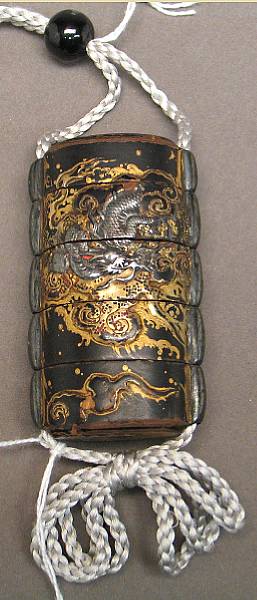 Appraisal: A lacquer four-case inro th Century Decorated with a writhing