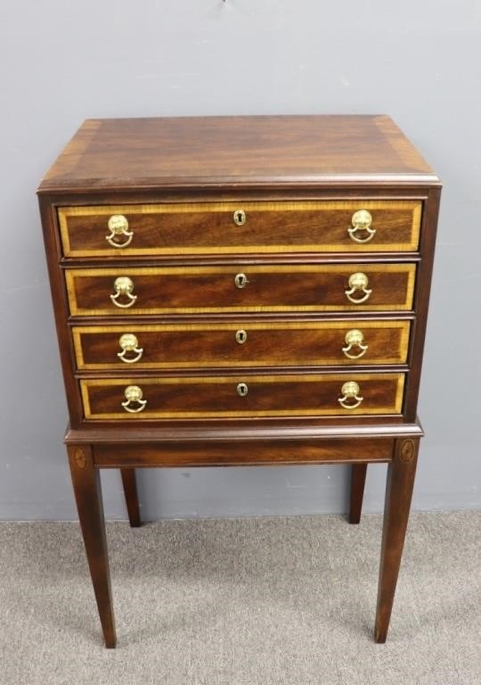 Appraisal: Councill Hepplewhite style mahogany inlaid silver chest Condition good