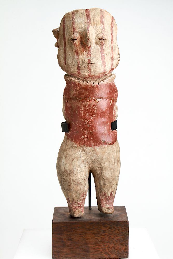 Appraisal: Pre-Columbian Terracotta Figure w Striped Face Pre-Columbian terracotta standing figure