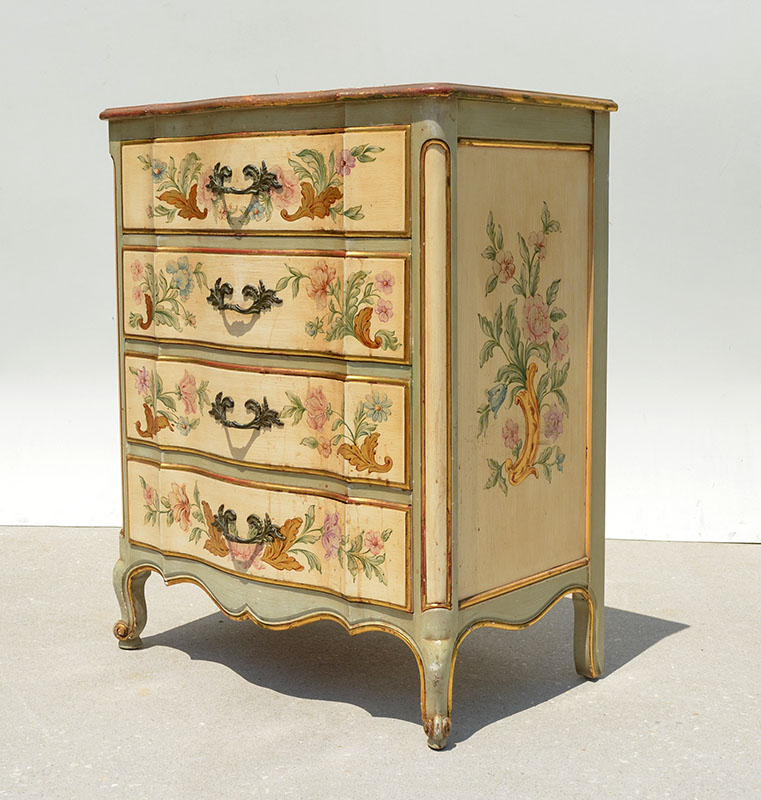 Appraisal: JOHN WIDDICOMB PAINT DECORATED CHEST Shaped drawer front with matching