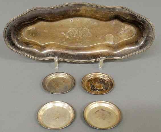 Appraisal: Sterling silver bread tray l and four small round dishes