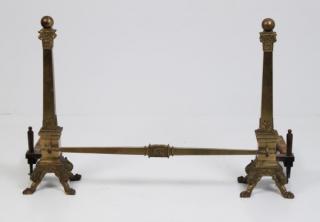 Appraisal: PIECE AMERICAN RENAISSANCE REVIVAL BRASS ANDIRON SET HAVING BALL FINIALS