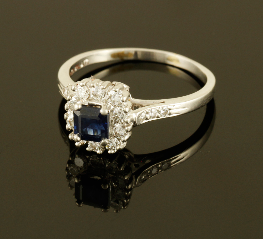 Appraisal: - Platinum Diamond and Sapphire Ring Platinum diamond and emerald