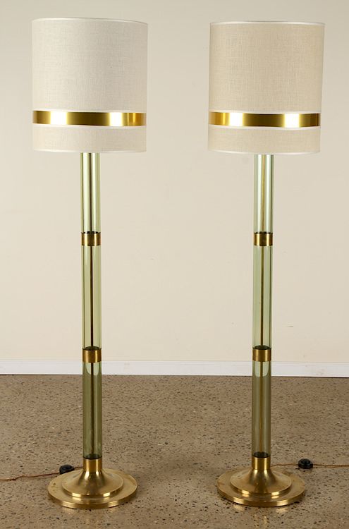 Appraisal: PAIR ITALIAN LUCITE AND BRASS FLOOR LAMPS C A substantial