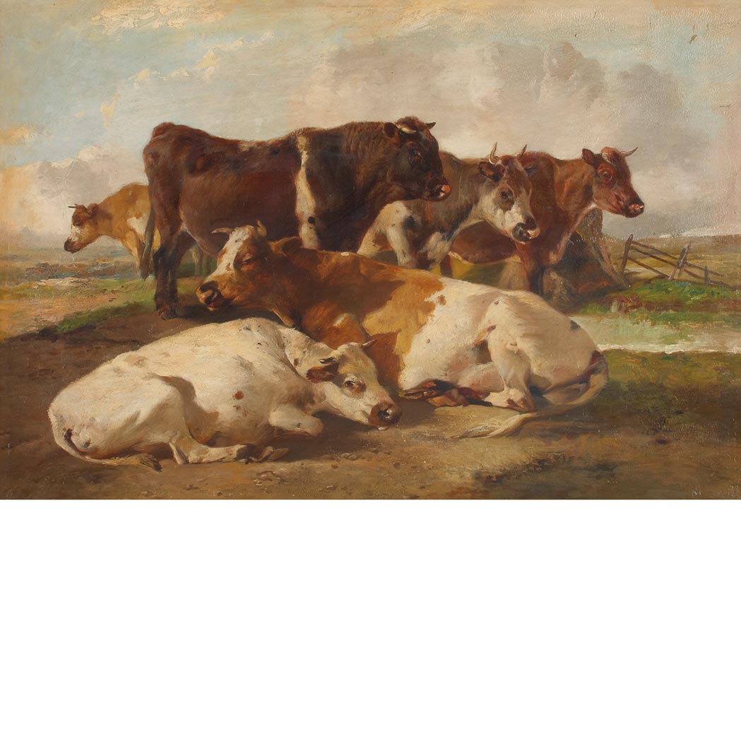 Appraisal: Attributed to Thomas Sidney Cooper Herd Near Watering Hole Remnants