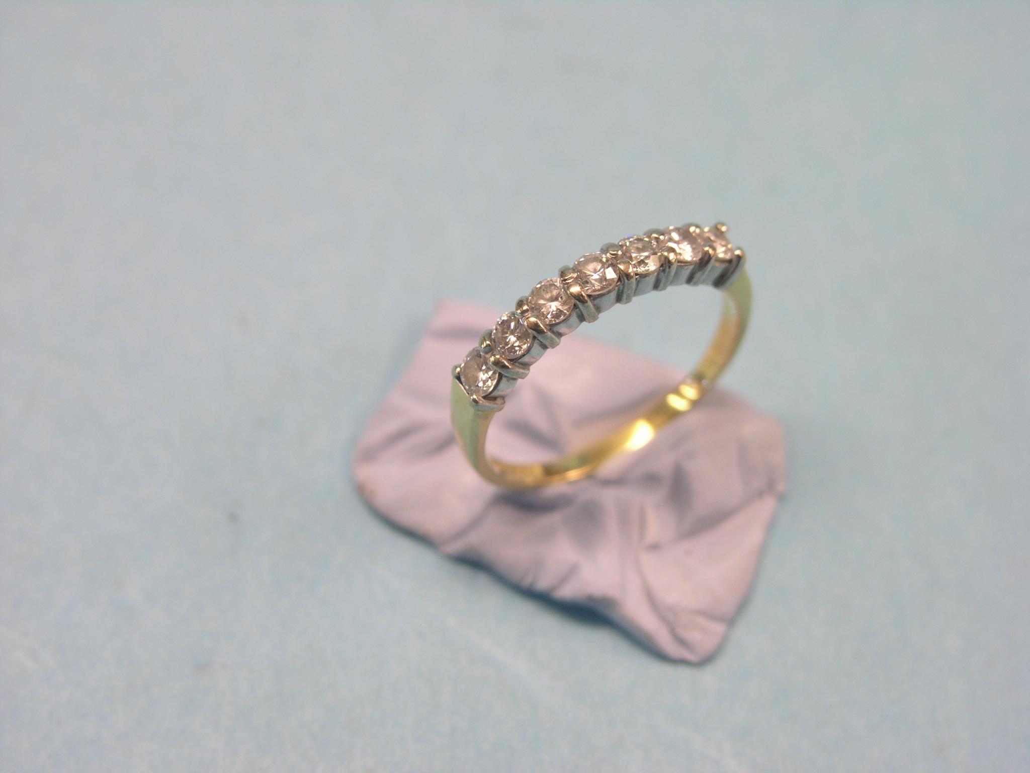 Appraisal: An ct gold and diamond half-hoop ring seven diamonds large