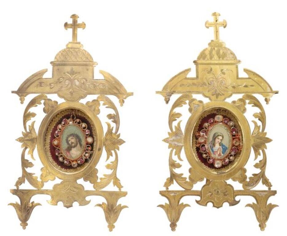 Appraisal: pair Continental framed altar prints th c pierced gilt metal