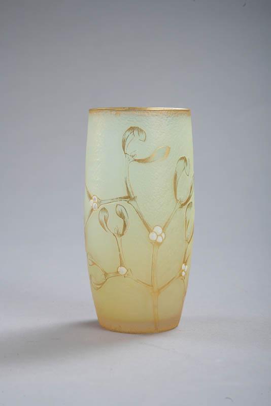 Appraisal: DAUM NANCY TUMBLER Cameo tumbler with stem of mistletoe decoration