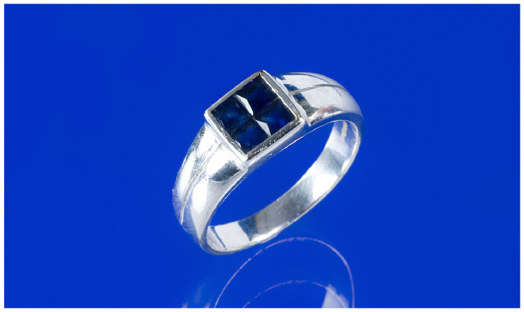 Appraisal: ct White Gold Sapphire Ring Set With Four Central Square