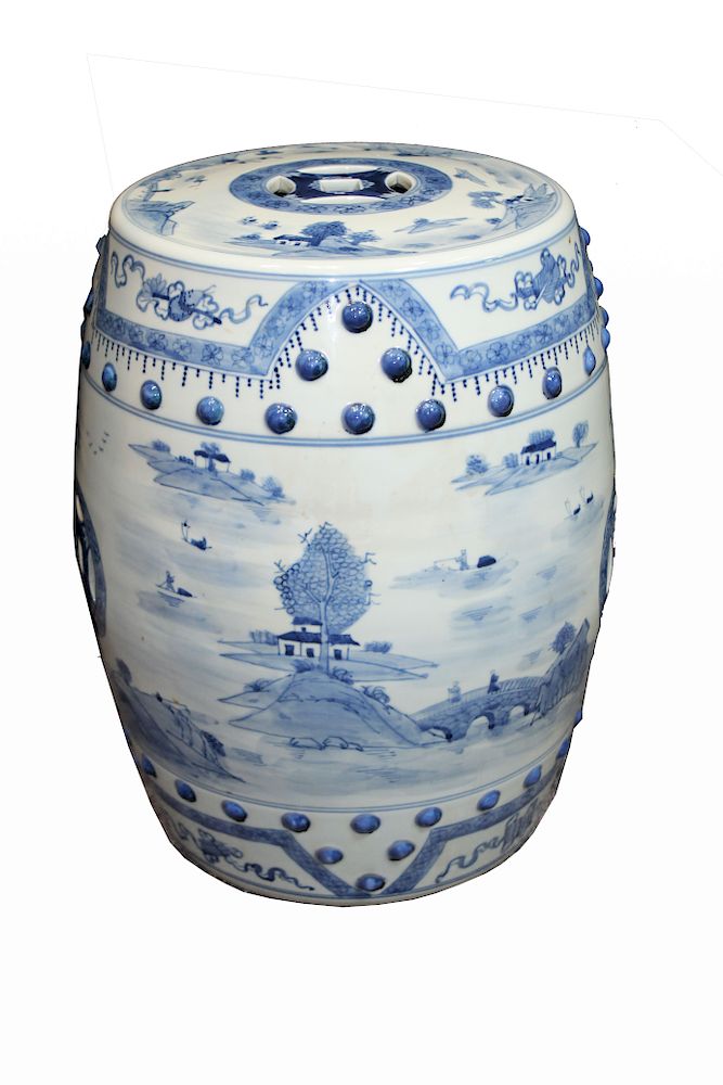 Appraisal: Chinese Blue White Porcelain Garden Stool Chinese Blue White Porcelain