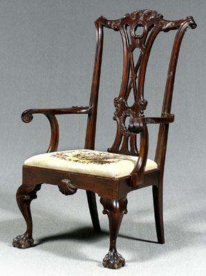 Appraisal: Chippendale style mahogany armchair grand scale with finely carved crest