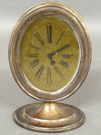 Appraisal: - Sterling silver framed table clock h x w -