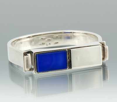 Appraisal: A Spanish Sterling Silver and Dyed Agate Modernist Bracelet Sterling